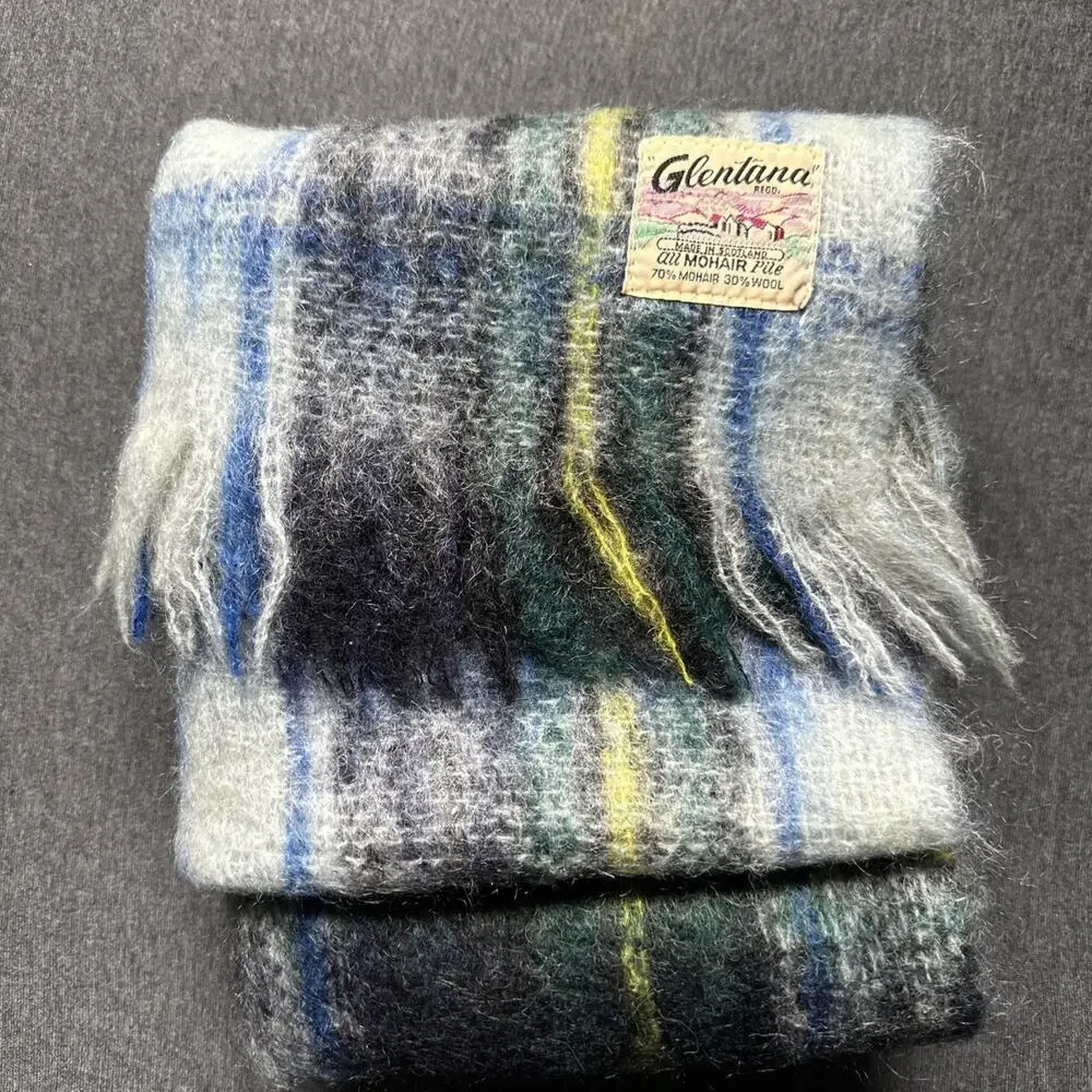 Vintage Glentana Scotland Mohair Wool Shawl Scarf 72x17 Fringe Gordon Tartan